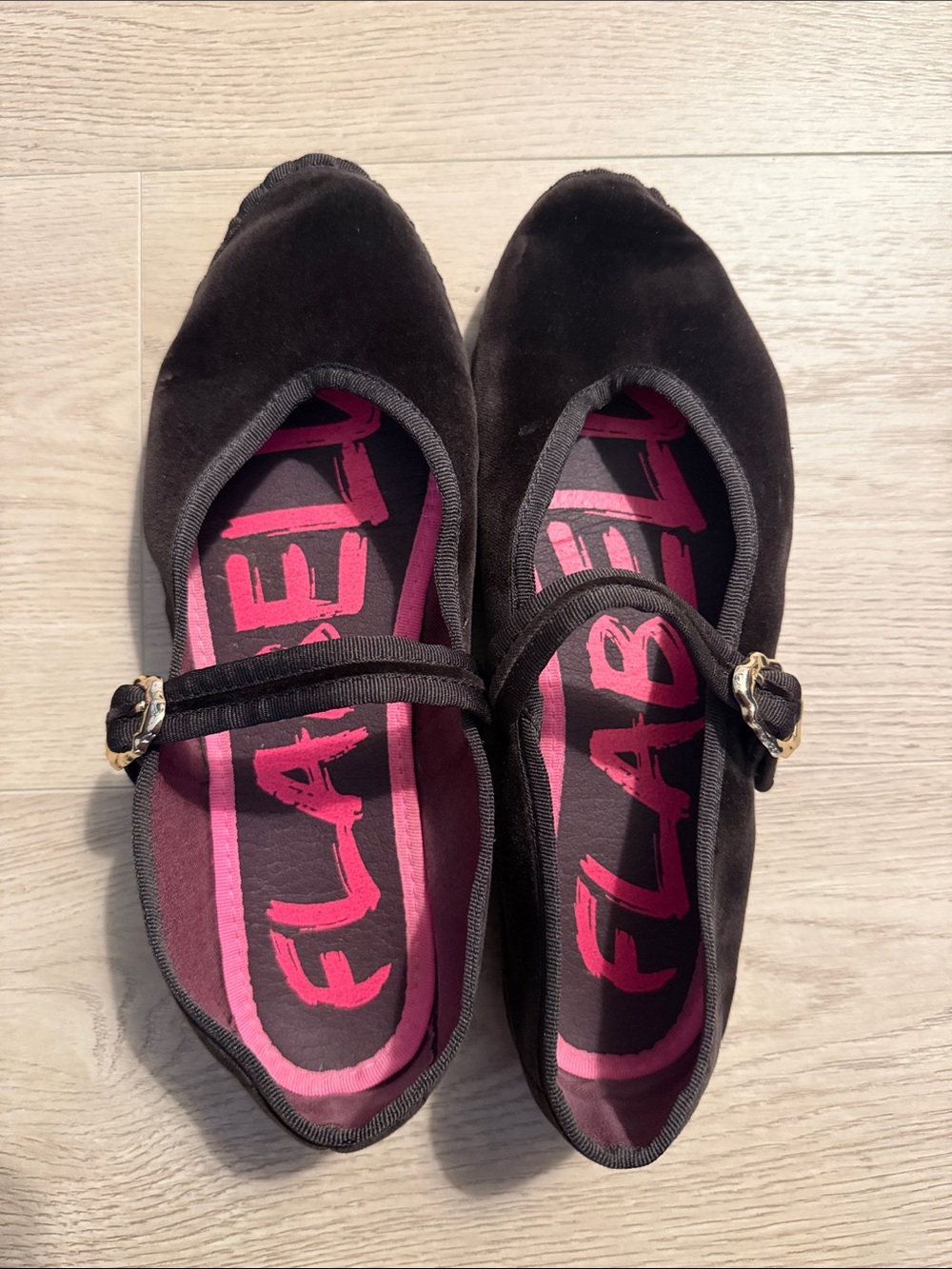 Women's Flabelus Truffle Mary Jane Flats with Gold Buckle